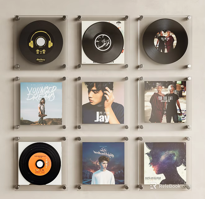 Vinyl Records And Album Covers Framed Wall Decor With Music Art 3d model 