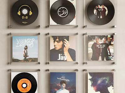 Vinyl Records And Album Covers Framed Wall Decor With Music Art 3d model