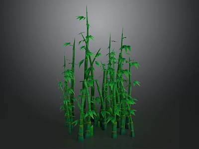 Lush Green Bamboo Plants With Multiple Stems And Fresh Leaves On Dark Background 3d model