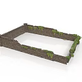 Square Stone Wall Structure With Overgrown Green Moss And Natural Edges 3d model