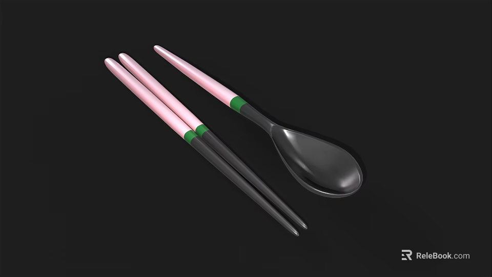 Modern Tableware Set With Pink Green Handle Chopsticks And Spoon For Daily Use 3d model 