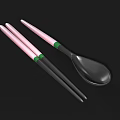 Modern Tableware Set With Pink Green Handle Chopsticks And Spoon For Daily Use