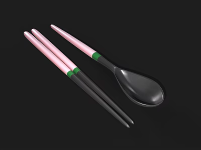 Modern Tableware Set With Pink Green Handle Chopsticks And Spoon For Daily Use 3d model