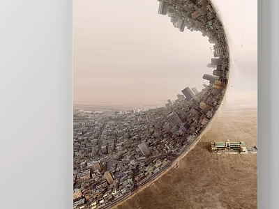 Abstract Painting Featuring Curved Urban Landscape with Buildings Desert and Sky 3d model