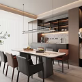 Modern Restaurant Interior With Dining Table Chairs And Hanging Lights Minimalist Design 3d model