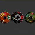 Six Spherical Explosive Weapons With Various Colors Warning Symbols And Fuses