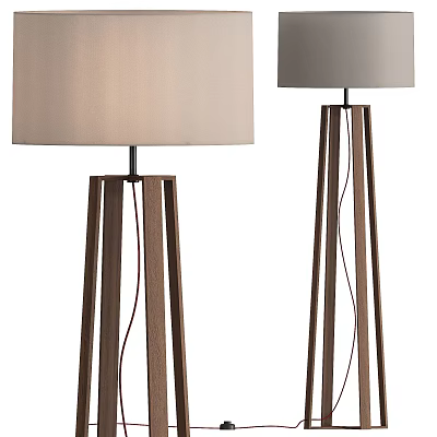 Two Contemporary Floor Lamps With Wooden Tripod Structures And Lampshades 3d model
