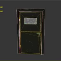Old Black Door With Small Window Door Handle And Lock 3d model