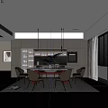 Modern Restaurant Interior With Round Dining Table Grey Chairs And Pendant Lights 3d model