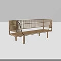 Multi Person Wooden Sofa With Minimalist Slatted Backrest And Light Wood Tone
