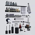 Modern Bathroom Accessories With Towel Racks Soap Bottles Toilet Brushes And Mirrors