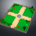 Cartoon Park Scene With Square Layout Central Fountain Green Lawns Trees And Benches