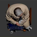 Elderly Woman Sitting On Chair With Beige Coat Blue Polka Dot Bag And Orange Shoes
