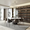 Modern Restaurant Interior With Round Dining Table Grey Chairs And Glass Wine