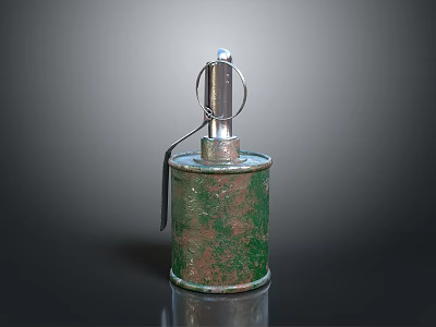 Vintage Old Style Military Weapon Green Rusted Metal Grenade With Metal Loop 3d model