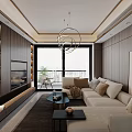 Modern Open Dining Living Room Interior With Dining Table Chairs Chandelier And Display Shelves