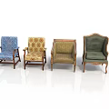 Four Different Armchairs With Various Colors Patterns And Unique Design Styles