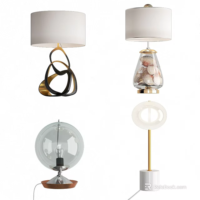 Modern Design Table Lamps With Metal Loop Glass Sphere Shell Decor And Marble Base 3d model