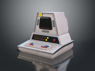 Vintage Retro Computer Console With White Body Screen And Colorful Buttons 3d model