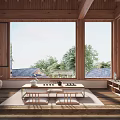 Hotel Guest Room With Wooden Sloped Ceiling Skylight Large Bed And Floor To Ceiling Windows