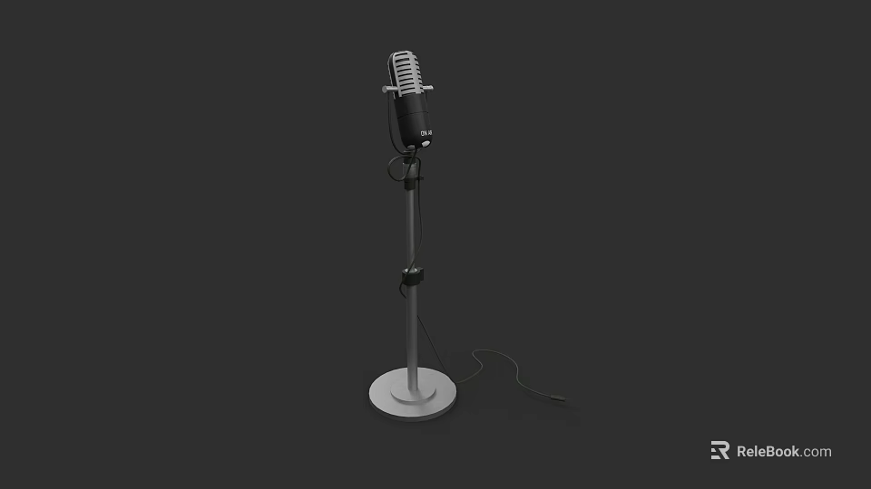 Vintage Silver And Black Microphone On Stand With Gray Background 3d model 
