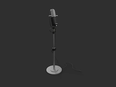 Vintage Silver And Black Microphone On Stand With Gray Background 3d model