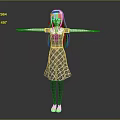 Game Movie Character Featuring Red Pink Hair Plaid Dress Black Stockings White Shoes Arms Outstretched