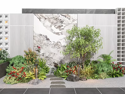Courtyard landscape plant flower border plant pile landscape green plant flowers and plants shrubs trees 3d model