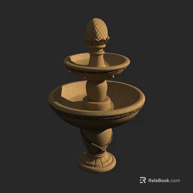Two Tiered Sandstone Garden Fountain With Rope Pattern And Pineapple Top 3d model 