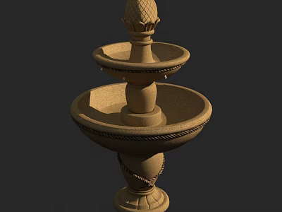 Two Tiered Sandstone Garden Fountain With Rope Pattern And Pineapple Top 3d model