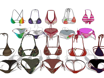 Colorful Bikini Swimwear With Various Styles Multiple Colors And Pattern Designs 3d model