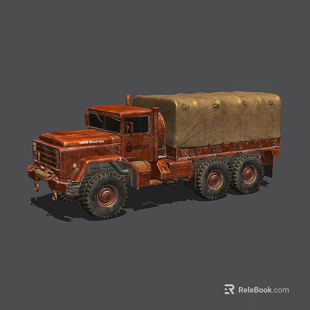 Vintage Rusty Utility Truck with Canvas Covered Cargo Bed and Multiple Wheels 3d model 