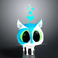Cute Cartoon Cat Game Character With Big Eyes Green Eye Rings Blue Head And White Ears