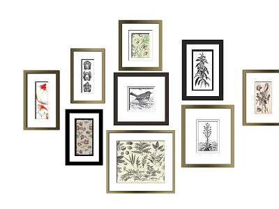 Framed Landscape Paintings With Natural Elements And Botanical Bird Designs For Wall Decor 3d model