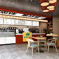 Modern Bubble Tea Shop Interior With Menu Boards Tables Decorative Pendant Lights And Coffee Equipment