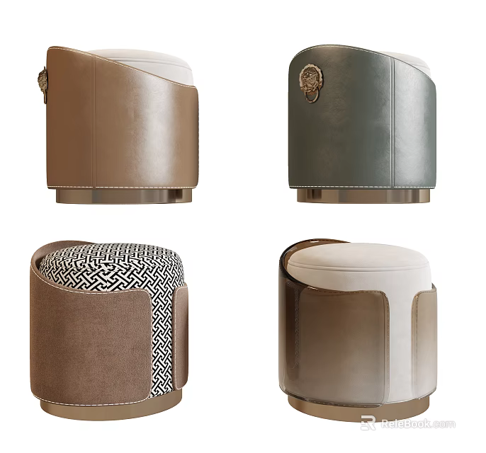 Modern Sofa Stools With Various Colors Leather Fabric And Geometric Patterns 3d model