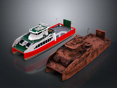 Two Modern And Rusted Water Vessels With Contrasting Designs And Structures 3d model