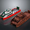 Two Modern And Rusted Water Vessels With Contrasting Designs And Structures