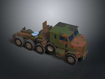 Camouflage Painted Military Truck With Multiple Wheels And Heavy Duty Transport Structure 3d model