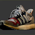 Gray And White Running Shoes With Red Accents Mesh Upper And Three Stripes Design