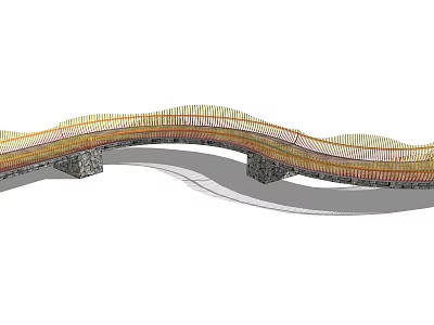 Wavy Design Landscape Bridge with Metal Railings and Stone Piers 3d model