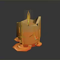 3D Rendered Orange Burning Candle With Melting Wax And Flame
