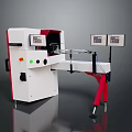 Modern Industrial Equipment Featuring White Body Red Legs Display Screens Control Panel And Mechanical Arm