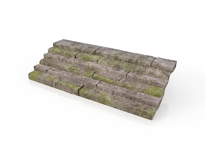 Weathered Stone Steps Covered With Lush Green Moss And Natural Outdoor Texture 3d model