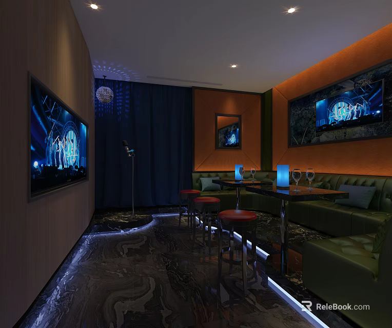 KTV Private Room With Large Screen Microphone Sofa And Ambient Lighting 3d model 