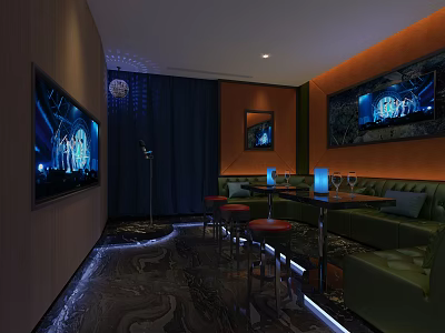 KTV Private Room With Large Screen Microphone Sofa And Ambient Lighting 3d model