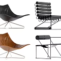 Modern Leather Leisure Chairs in Black and Brown with Metal Frames and Stackable Design