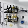 Modern Black Wall Mounted Bathroom Shelf Organizer with Toiletries and Soap Storage