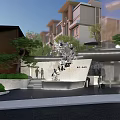 Modern Architectural Entrance Gate With Landscaping Steps Water Features And Trees