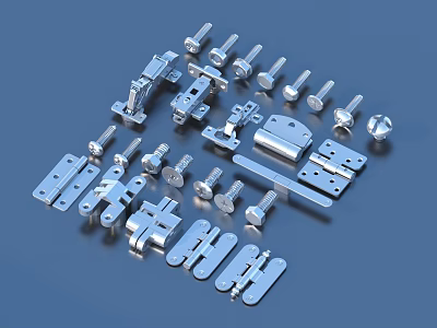 Assorted Metal Hardware Parts With Bolts Nuts Brackets And Fasteners 3d model